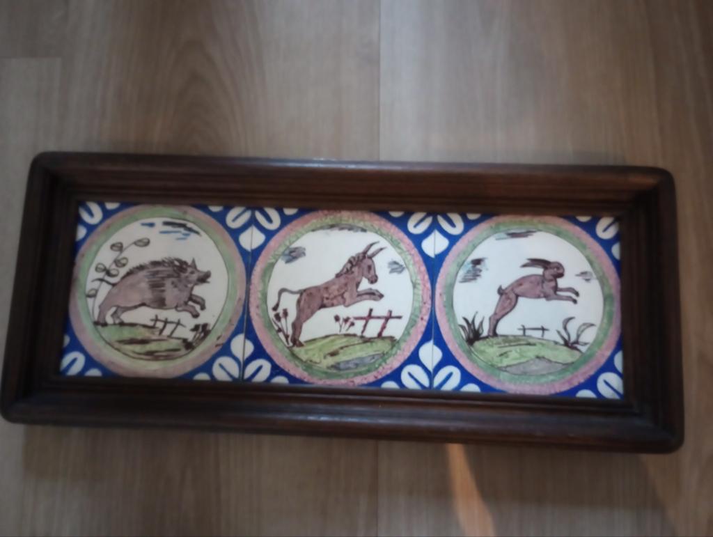 Vintage Tegeltableau met Dieren - Handgeschilderd, Ophalen of Verzenden