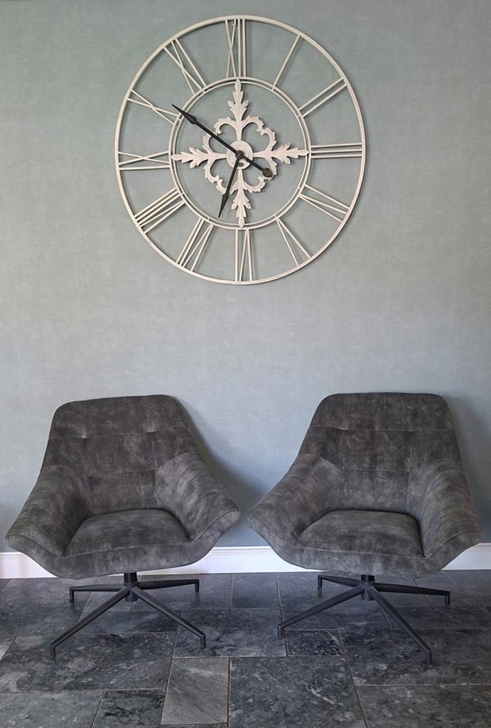 Twee prachtige draai fauteuils - olijfkleur, Huis en Inrichting, Ophalen, 75 tot 100 cm, Zo goed als nieuw, Stof