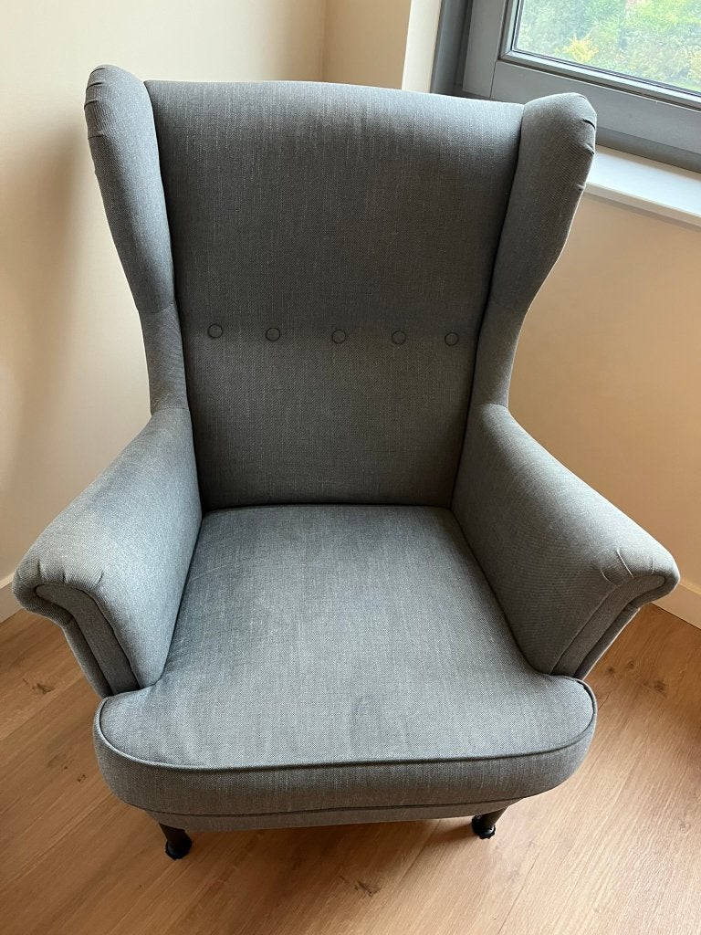 Strandmon oorfauteuil / voorleesstoel Ikea, Huis en Inrichting, Ophalen, Hout, Gebruikt, 75 tot 100 cm