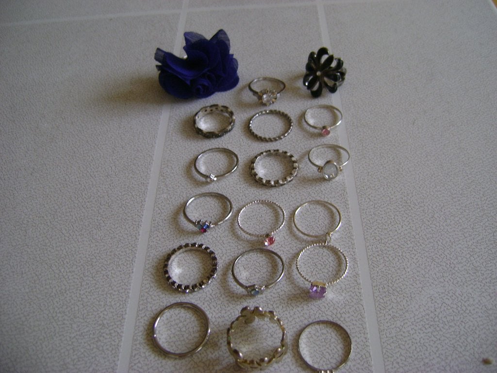 18 nieuwe zilverkleurige ringen 11met steentjes 1met bloem, Overige materialen, Nieuw, Ophalen of Verzenden, 17 tot 18