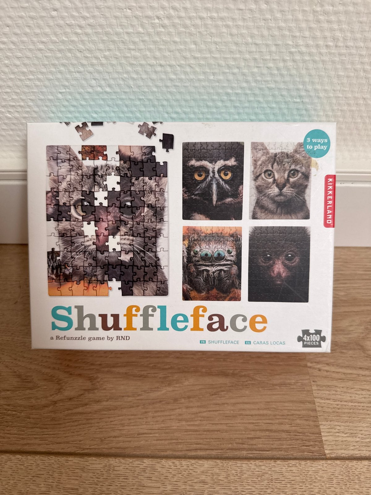 Nieuw: Shuffleface 4 dierenpuzzels - Kikkerland, Ophalen, Minder dan 500 stukjes, Nieuw, Legpuzzel