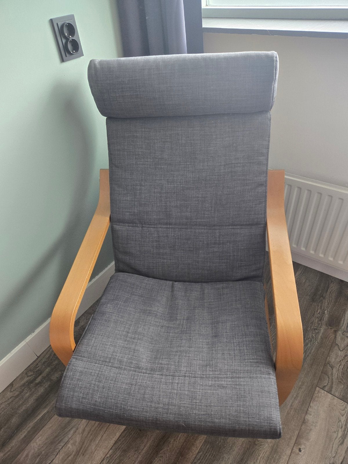 IKEA POÄNG Fauteuil - Grijs met Houten Frame, Ophalen, Hout, Gebruikt, Modern, Scandinavisch