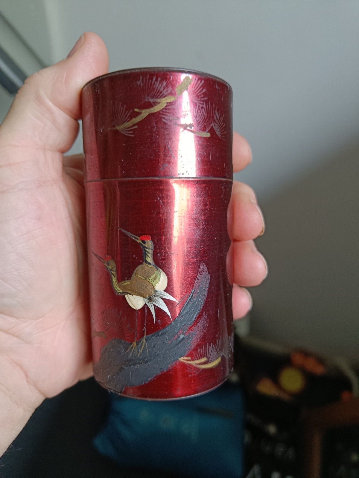 Vintage Japanse theebus met kraanvogels, jaren '50, Ophalen of Verzenden