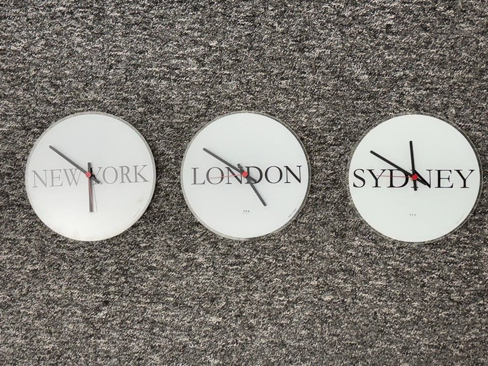 Set van 3 Wereldtijden Klokken - New York, Londen, Sydney, Huis en Inrichting, Wit, Analoog, Werkt op batterijen, Ophalen of Verzenden