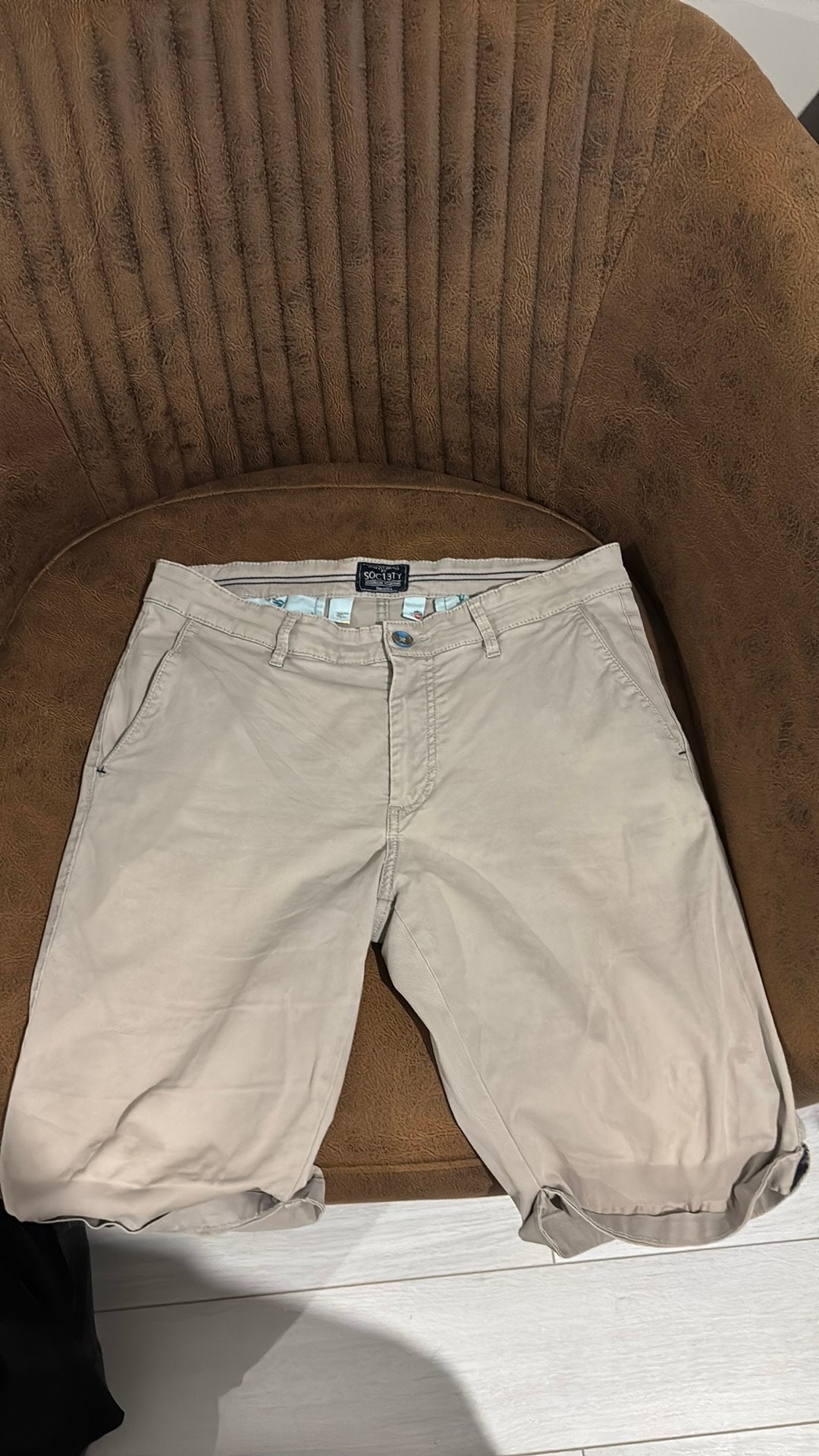 Society Beige Chino Korte Broek / Shorts - Slim Fit, Ophalen