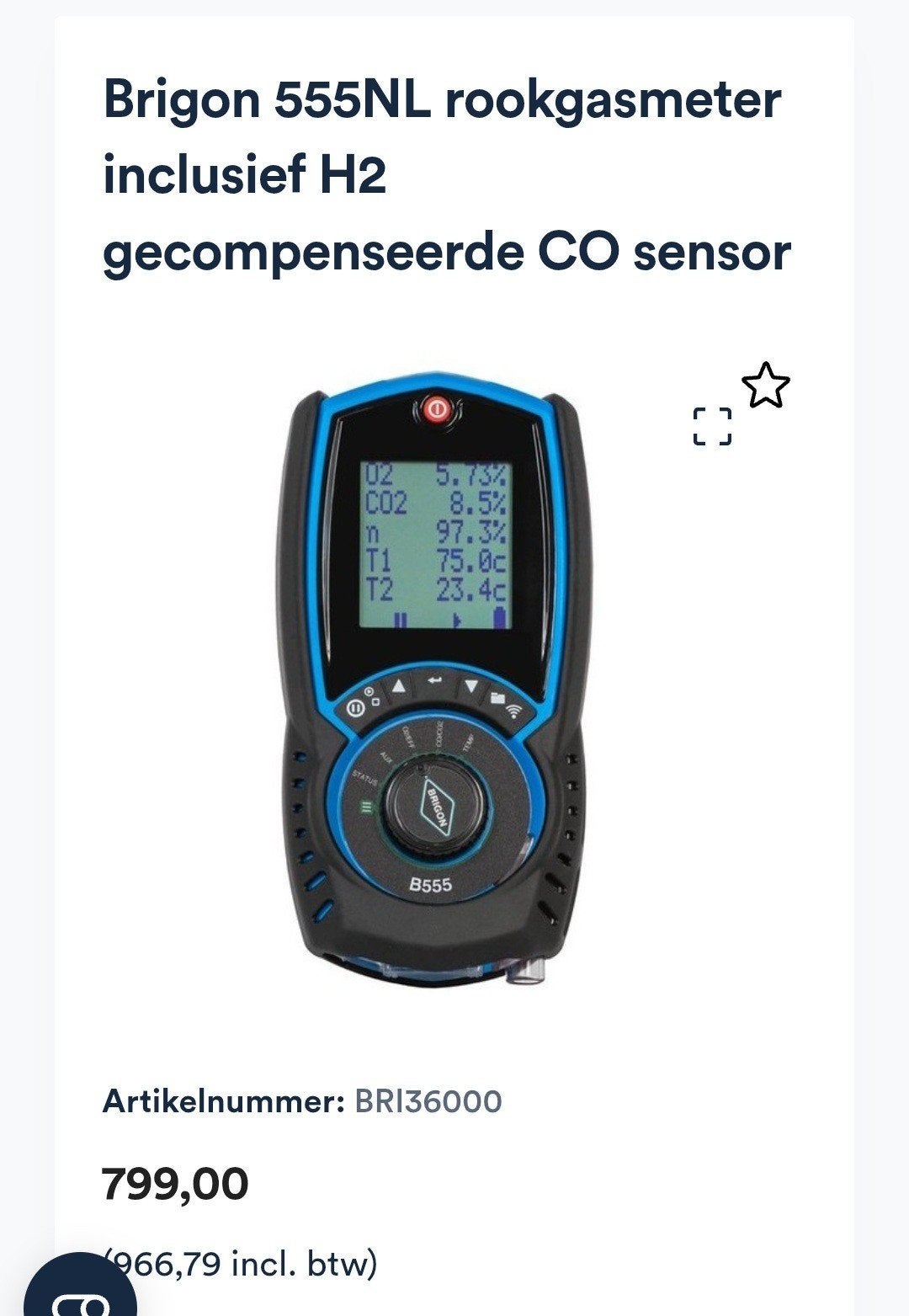 Brigon 555NL Rookgasmeter met H2 CO sensor en kalibratie, Doe-het-zelf en Verbouw, Ophalen of Verzenden