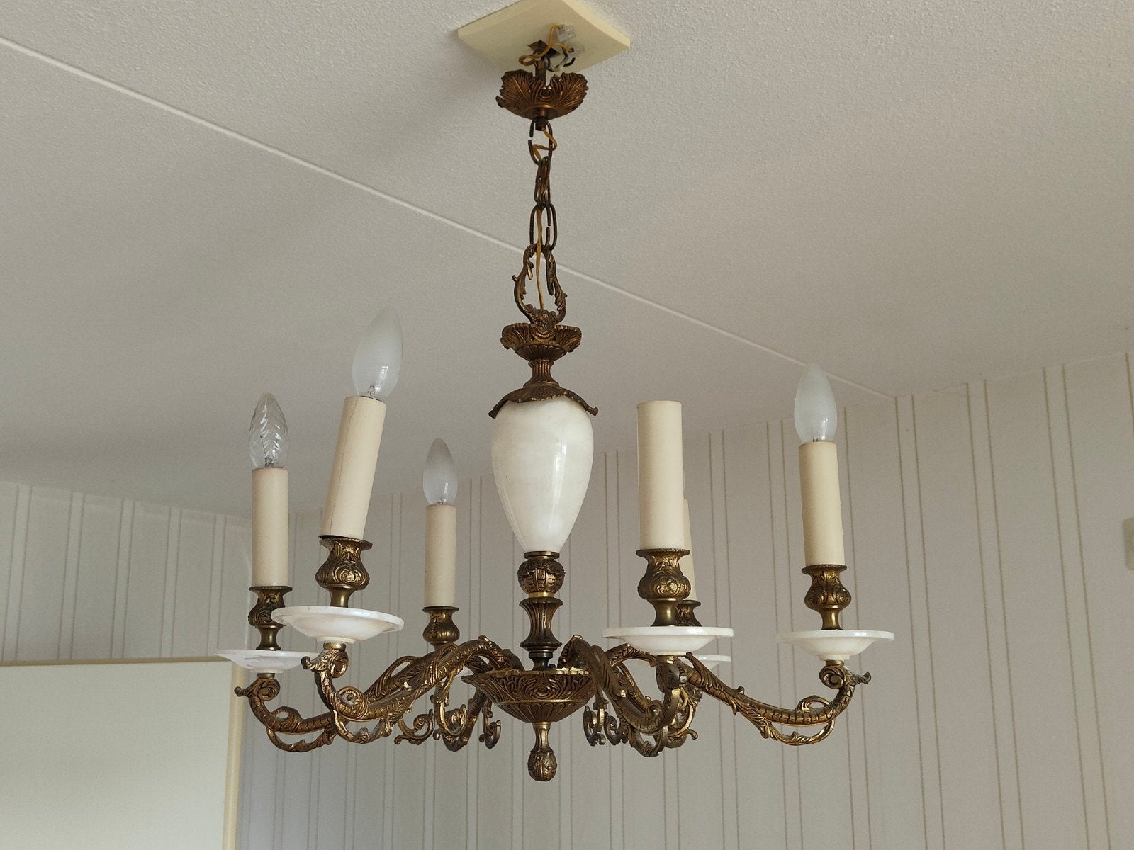 Antieke Kroonluchter Louis XV Barokstijl Verguld Brons, Ophalen