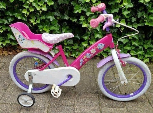 Roze kinderfiets 16 inch met zijwieltjes en poppenzitje, Fietsen en Brommers, Fietsen | Kinderfietsjes, Ophalen