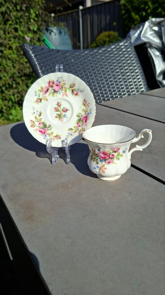 Vintage Royal Albert Moss Rose Kop en Schotel - Montrose, Antiek en Kunst, Ophalen of Verzenden