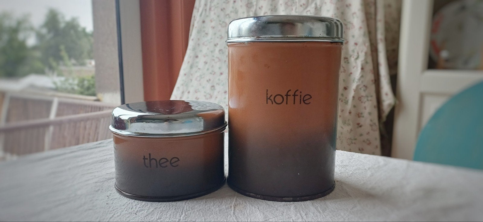 Brabantia bruine Koffie- en Theebussen Set vintage, Antiek en Kunst, Ophalen of Verzenden