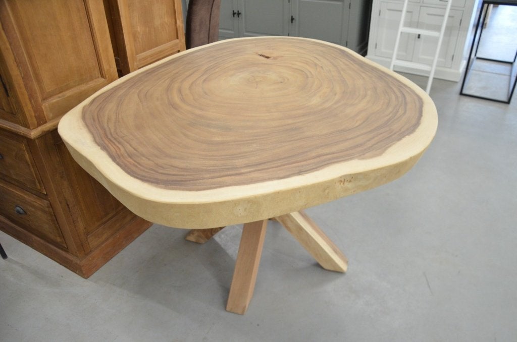 Ronde suar boomstamtafel 110- 140 cm BT 266, Overige houtsoorten, Rond, Nieuw, Ophalen of Verzenden