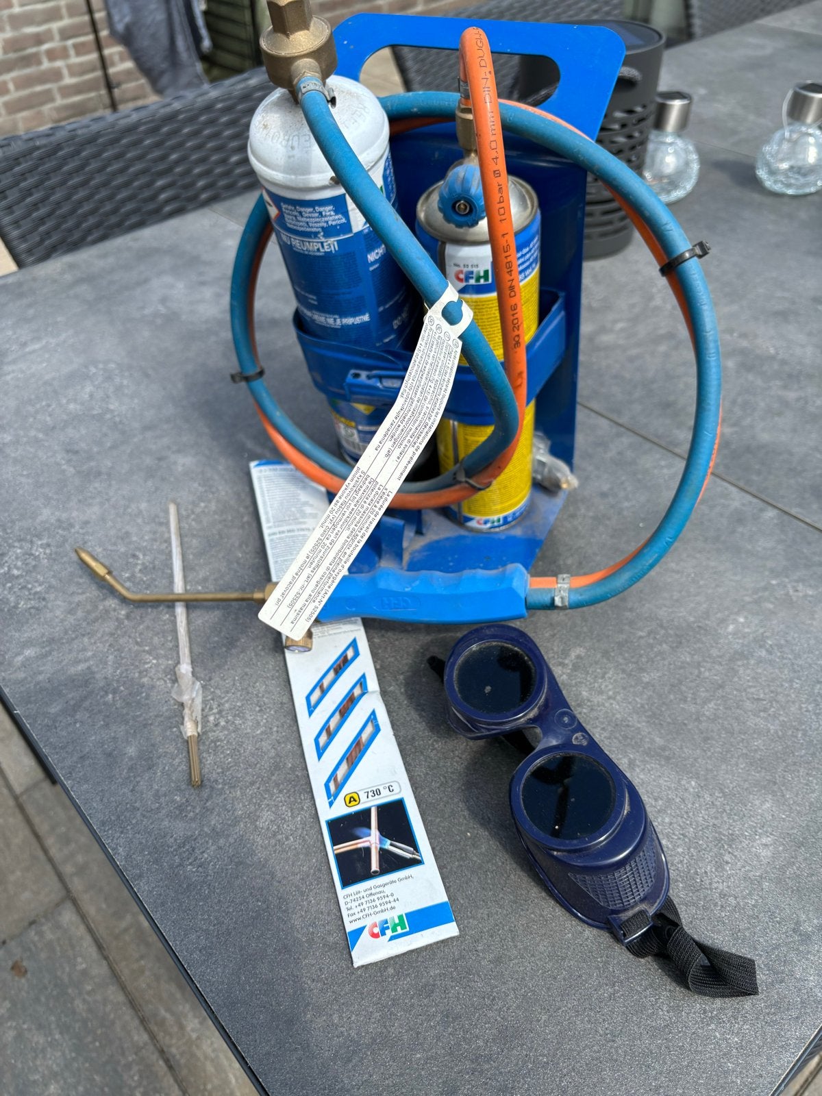 CFH Soldeerbrander set met gasflessen en toebehoren, Ophalen of Verzenden, Gebruikt, Minder dan 150 ampère, Overige typen