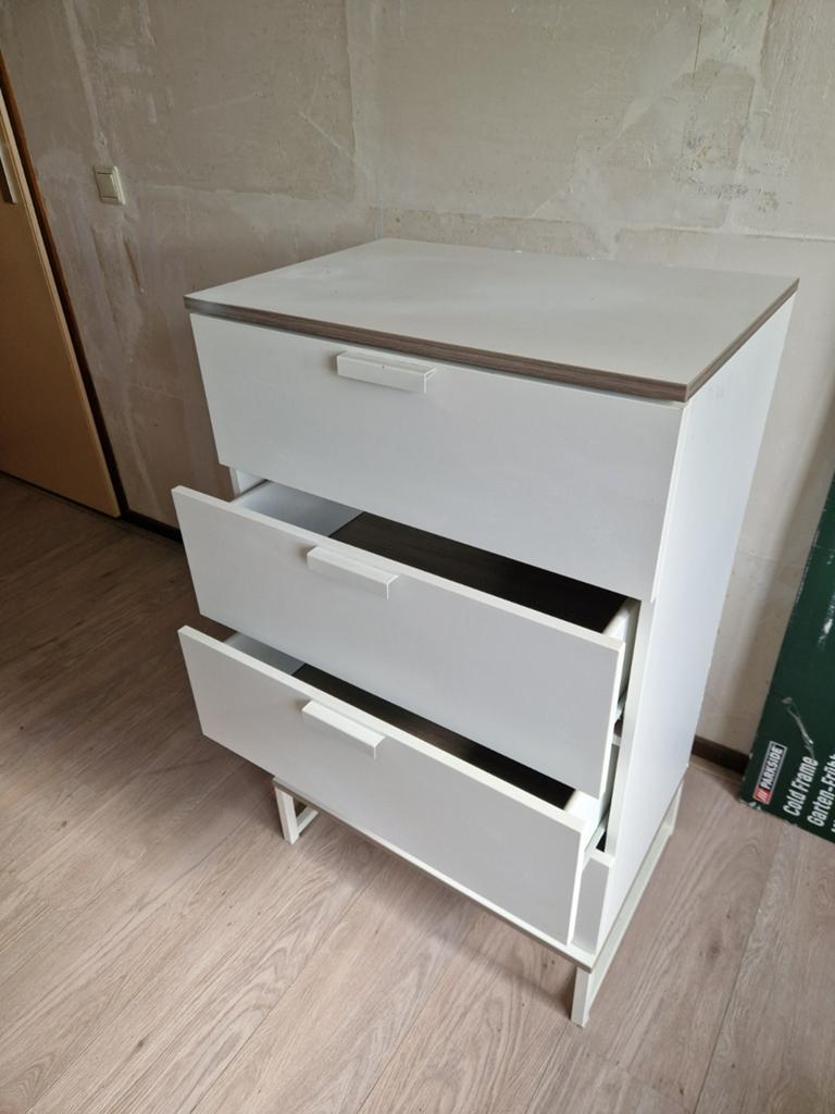 Witte ladekast met 3 laden - H 98 x B 60 x D 40 cm, Huis en Inrichting, Gebruikt, 3 of 4 laden, Minder dan 100 cm, Modern