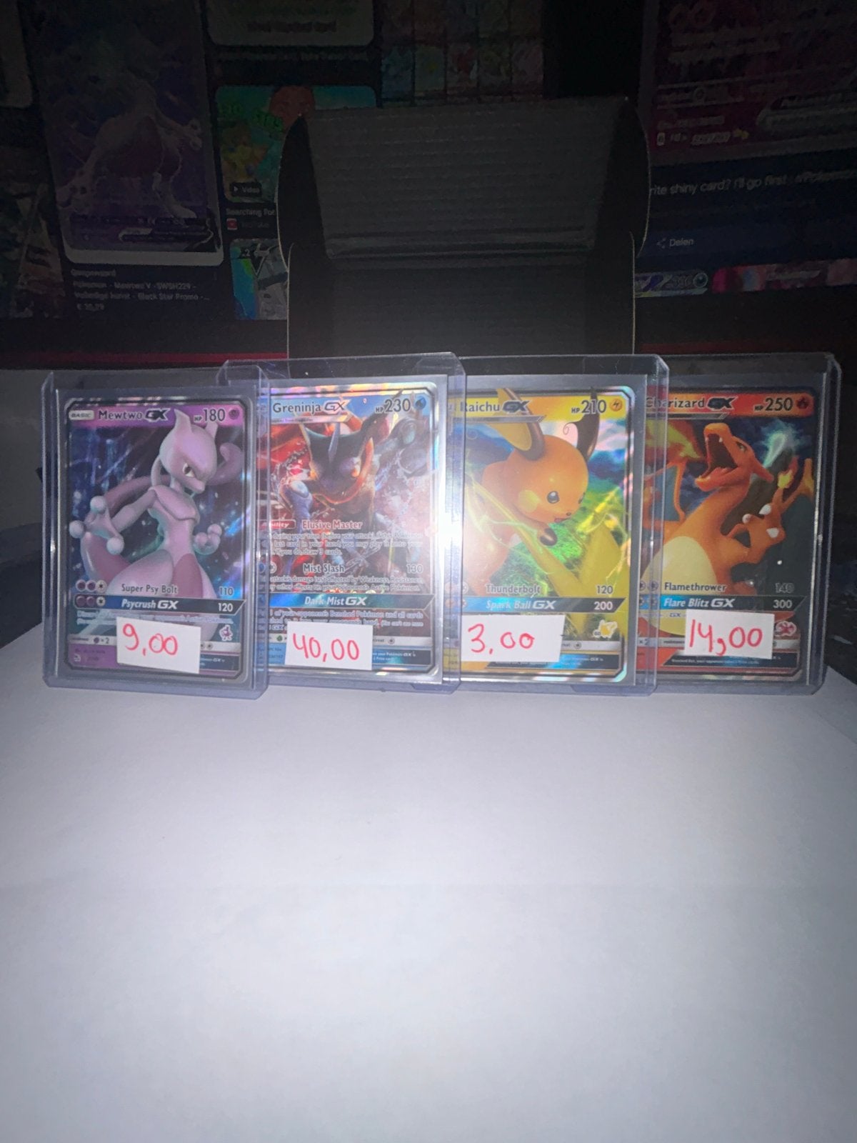Pokémon GX Kaarten: Mewtwo, Greninja, Raichu, Charizard, Ophalen of Verzenden, Zo goed als nieuw, Meerdere kaarten