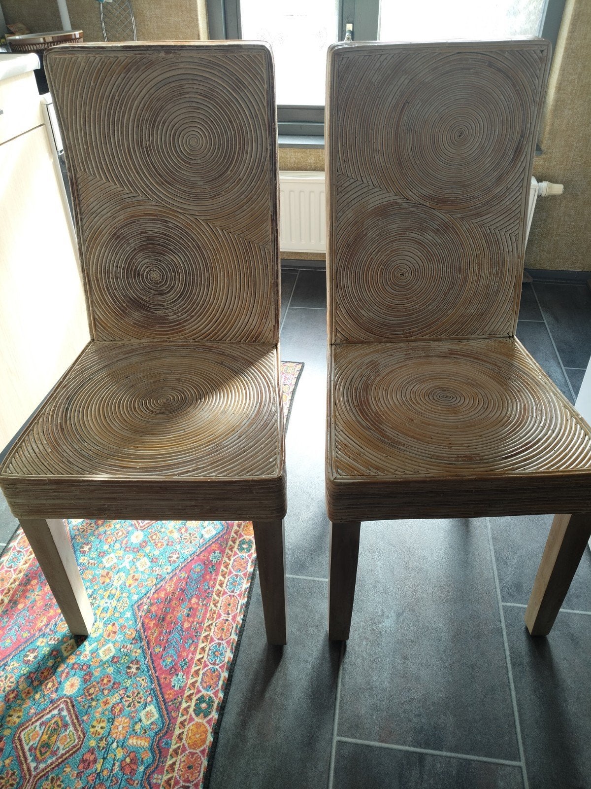 2 zware bamboe eetkamerstoelen uit Indonesië, Ophalen, Gebruikt, Twee, Bruin