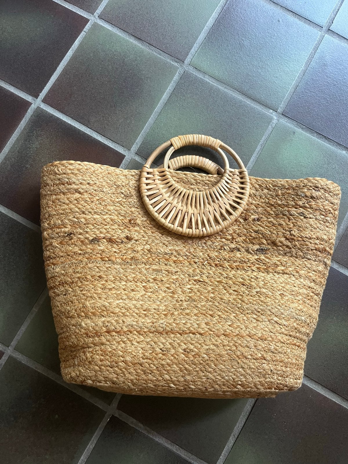 Pieces strandtas van jute met bamboe handvatten, Ophalen of Verzenden, Zo goed als nieuw, Beige, Shopper