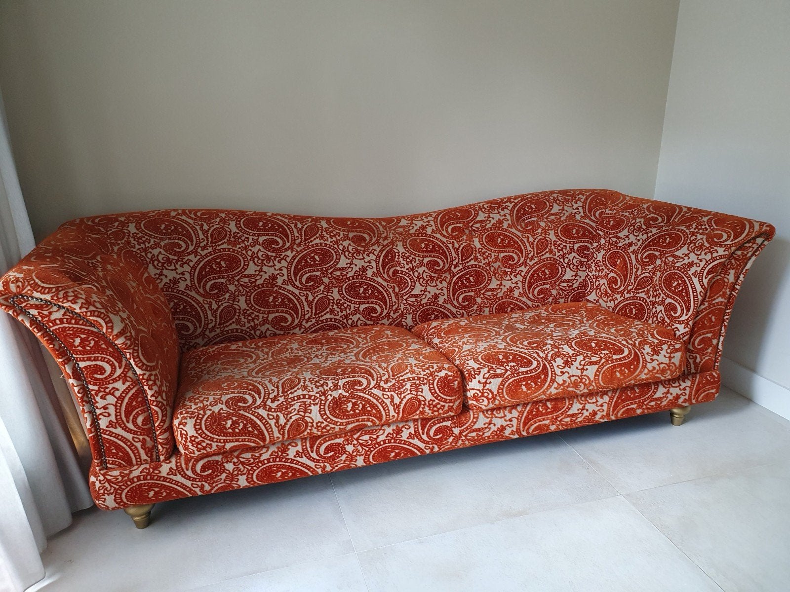 Designbank met Paisley motief, stralend oranje, Ophalen, 250 tot 300 cm, Gebruikt, Design