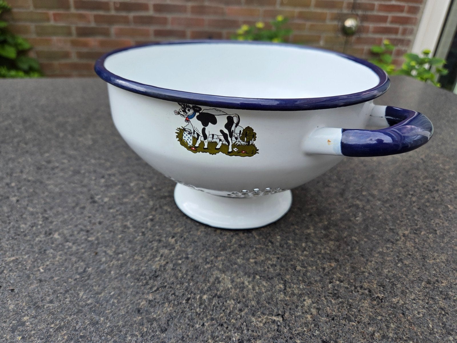 Vintage emaille vergiet met koeien decoratie, Ophalen of Verzenden