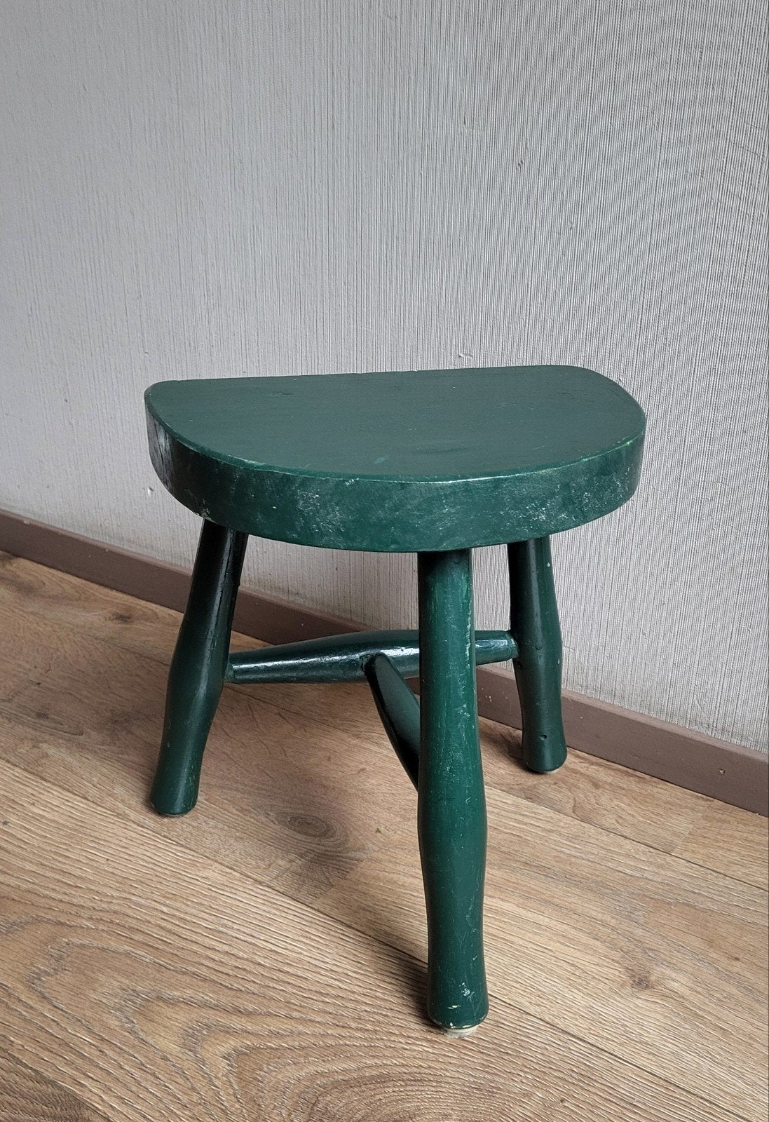 Oud groen houten krukje, Ophalen of Verzenden, Gebruikt, Hout