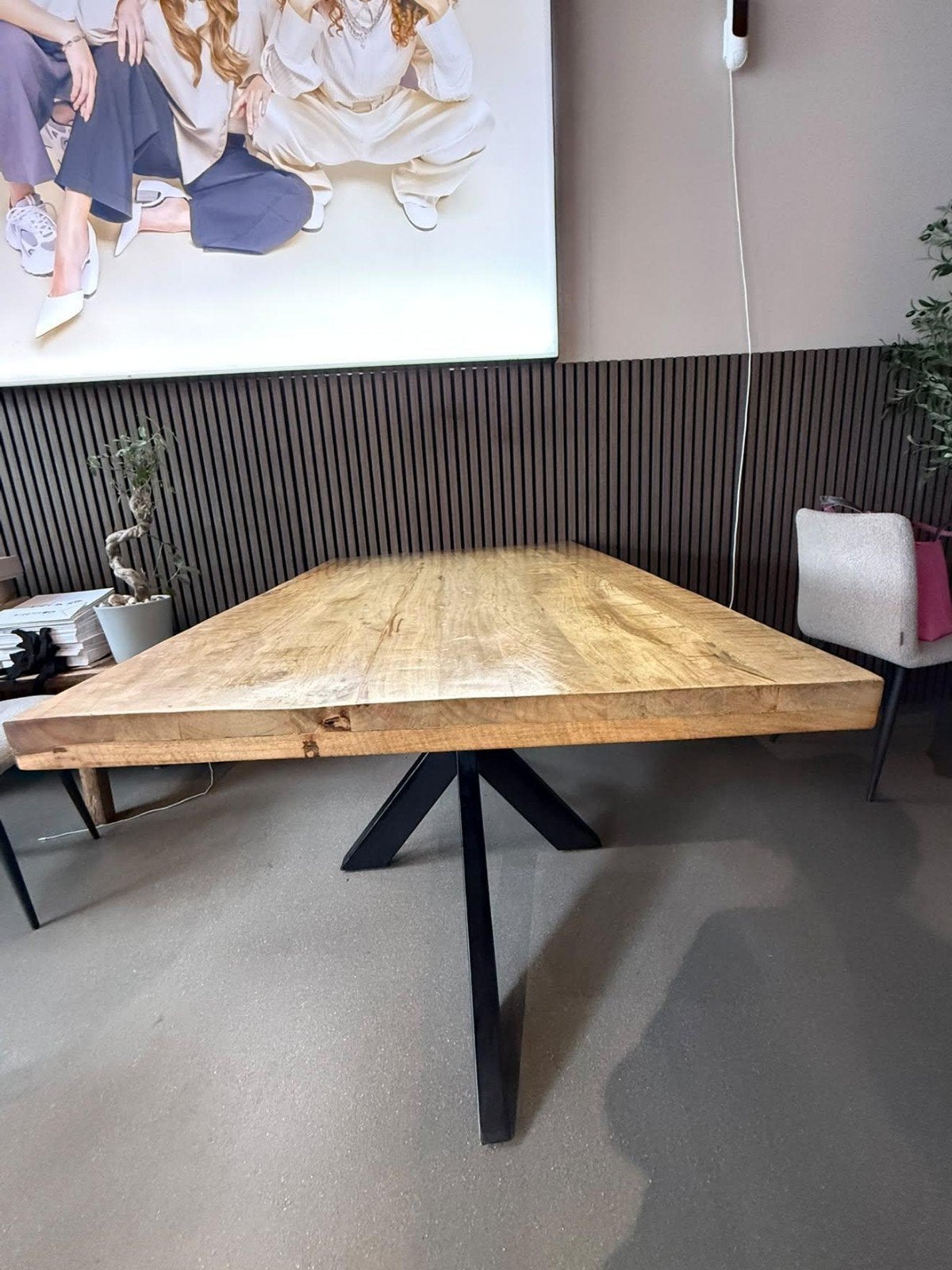 Houten tafel zwarte stalen matrix poot, L160xB90xH76, Ophalen, Rechthoekig, 150 tot 200 cm, 50 tot 100 cm