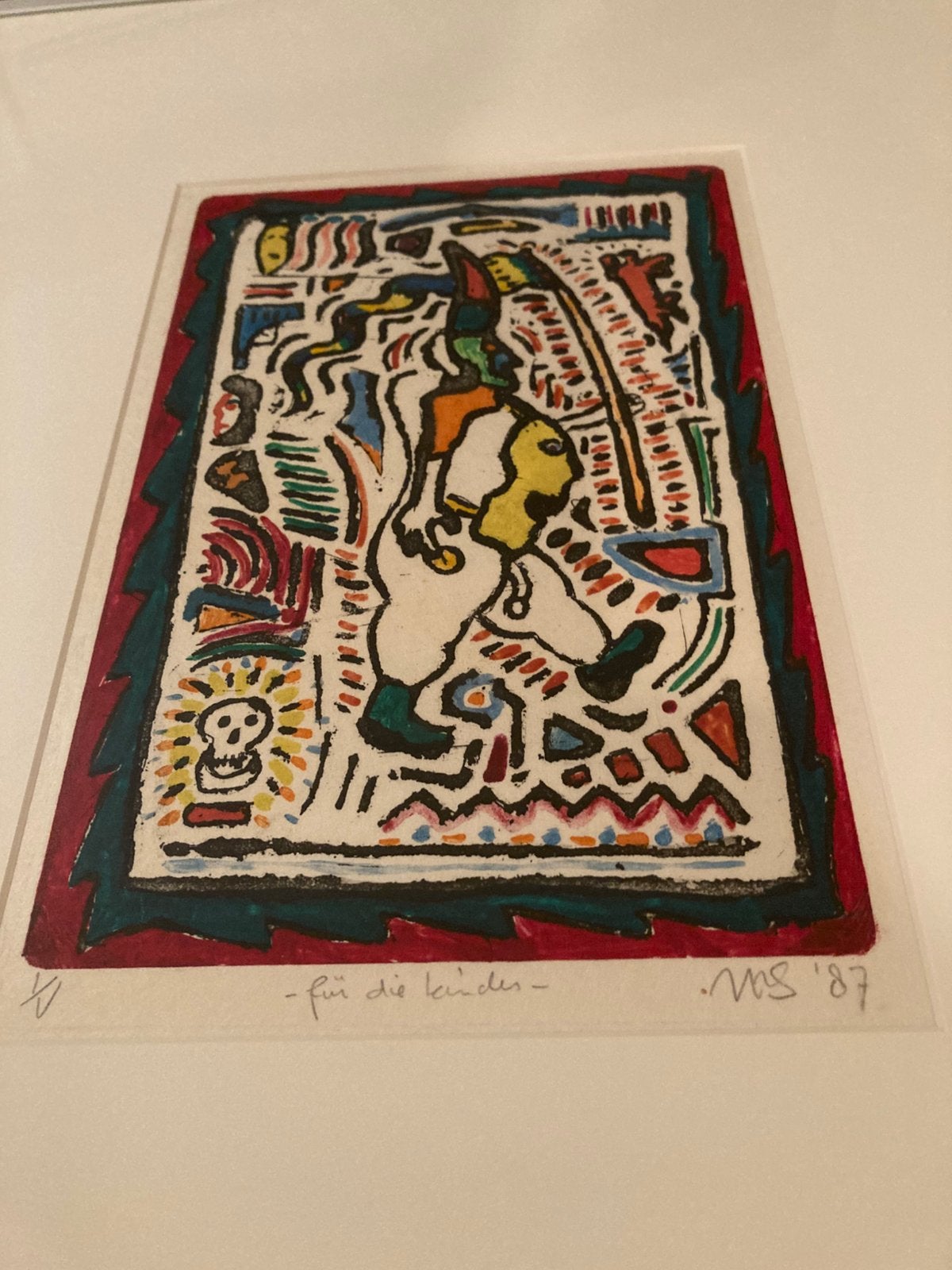 ZEEFDRUK M.SCHENDERLING FÜR DIE KINDER UNIEK EXEMPLAAR KADER, Met glas, Ophalen, Portret en Figuren, Zeefdruk