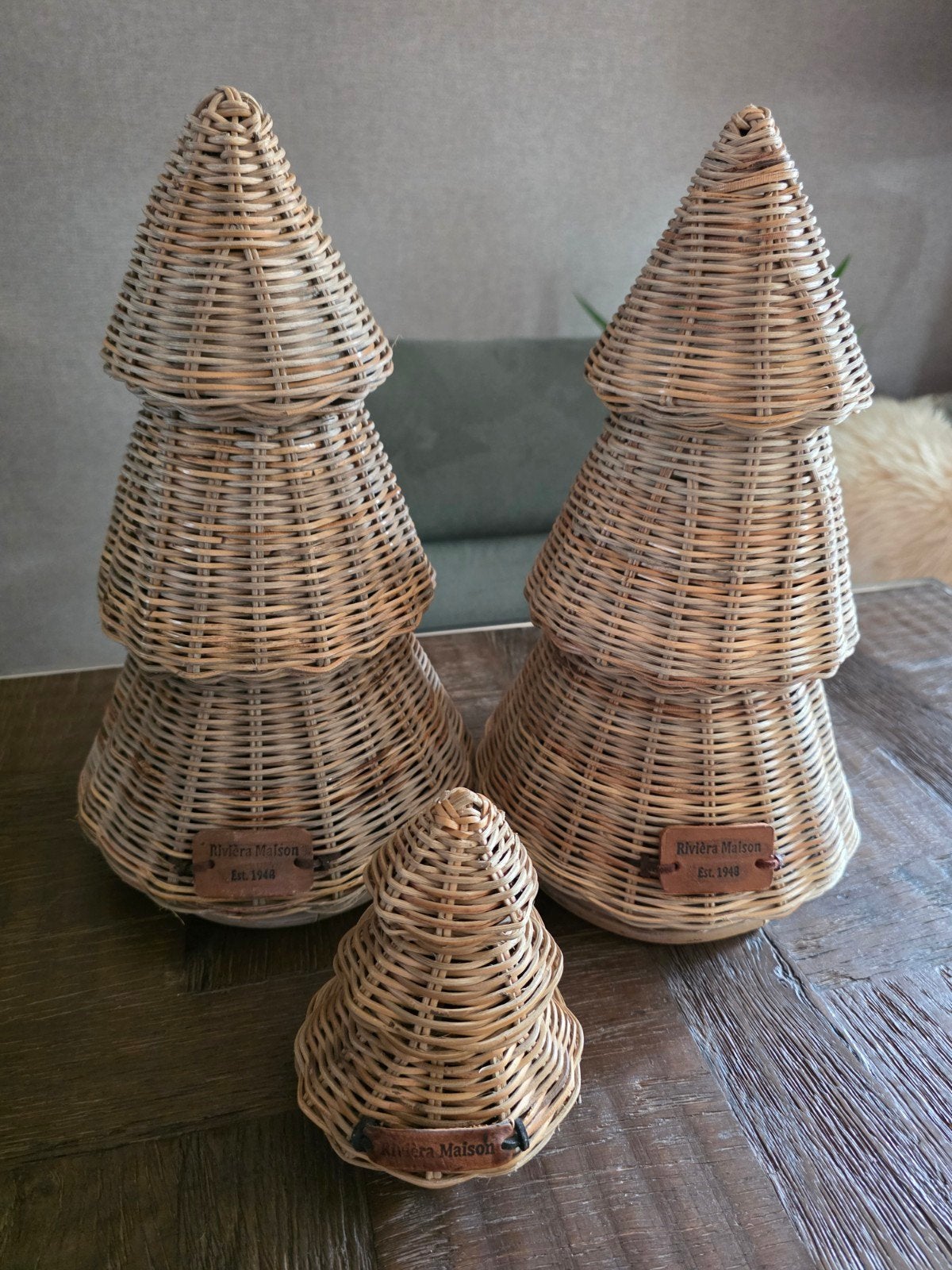 3 Rattan Kerstbomen Riviera Maison S en L, Ophalen of Verzenden