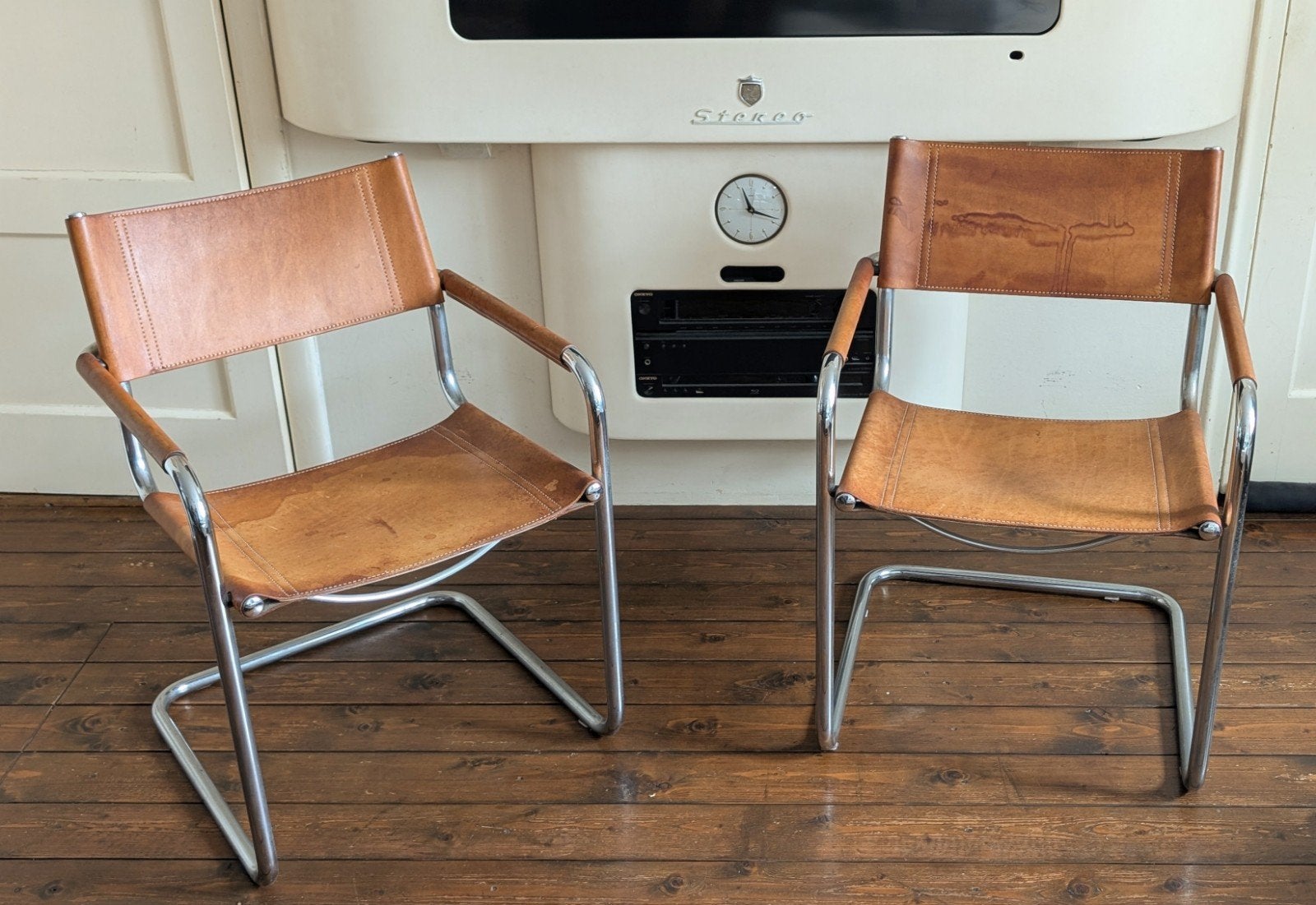 2 x Tuigleer eetkamer stoel., Gebruikt, Bruin, Ophalen of Verzenden, Leer