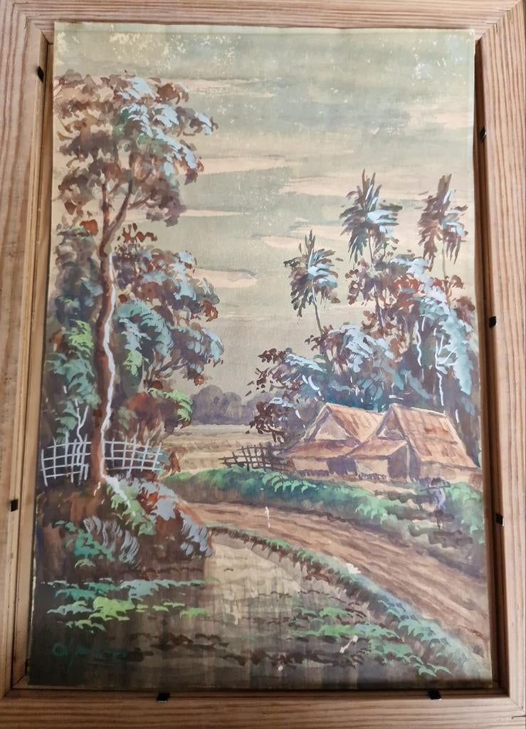 Oud Indisch aquarel ., Ophalen of Verzenden