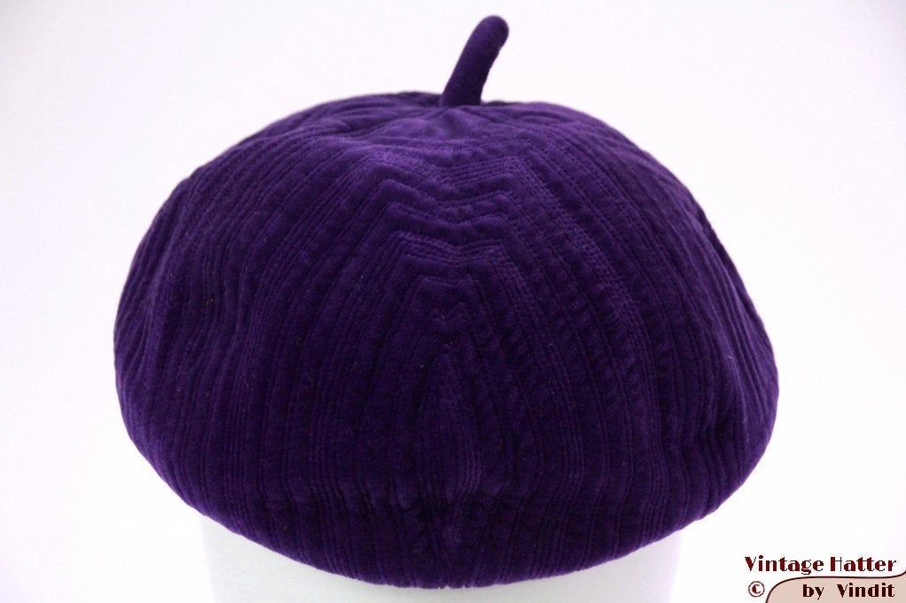 Vintage Dames cocktail hoed Madame Chopard paars fluweel 53, Madame Chopard, 55 cm (S, 6⅞ inch) of minder, Hoed, Ophalen of Verzenden