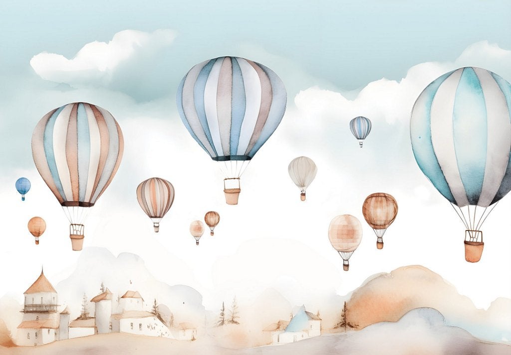 Aquarel behang Luchtballonnen | Vliesbehang kinderkamer, Verzenden, Fotobehang