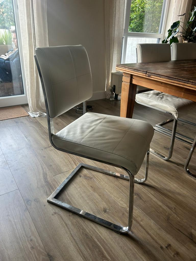 6x leren effezeta eettafel stoelen (tafel is ook te koop), Huis en Inrichting, Stoelen, Ophalen, Gebruikt, Wit, Vijf, Zes of meer stoelen