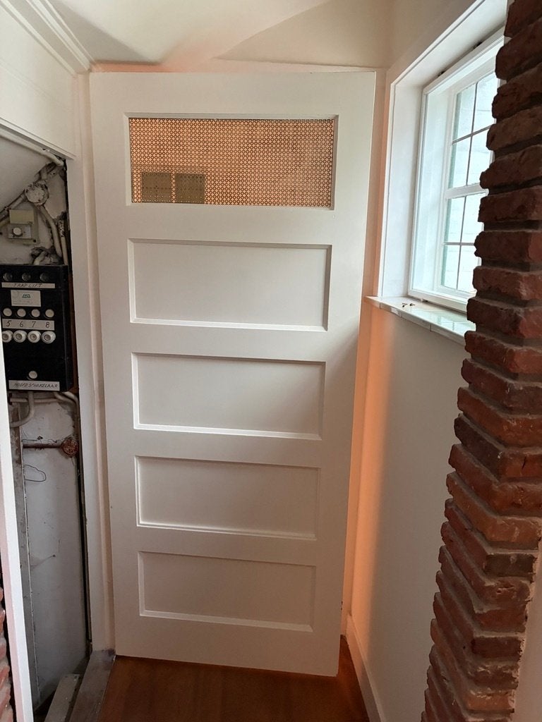 Witte paneeldeur met rotan webbing, 201,5 x 83 cm, Ophalen, Gebruikt, 80 tot 100 cm, Binnendeur