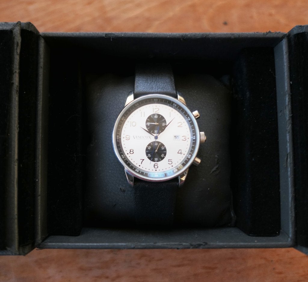 Vendoux Herenhorloge Chronograaf - Zwart Lederen Band, Overige merken, Leer, Staal, Polshorloge