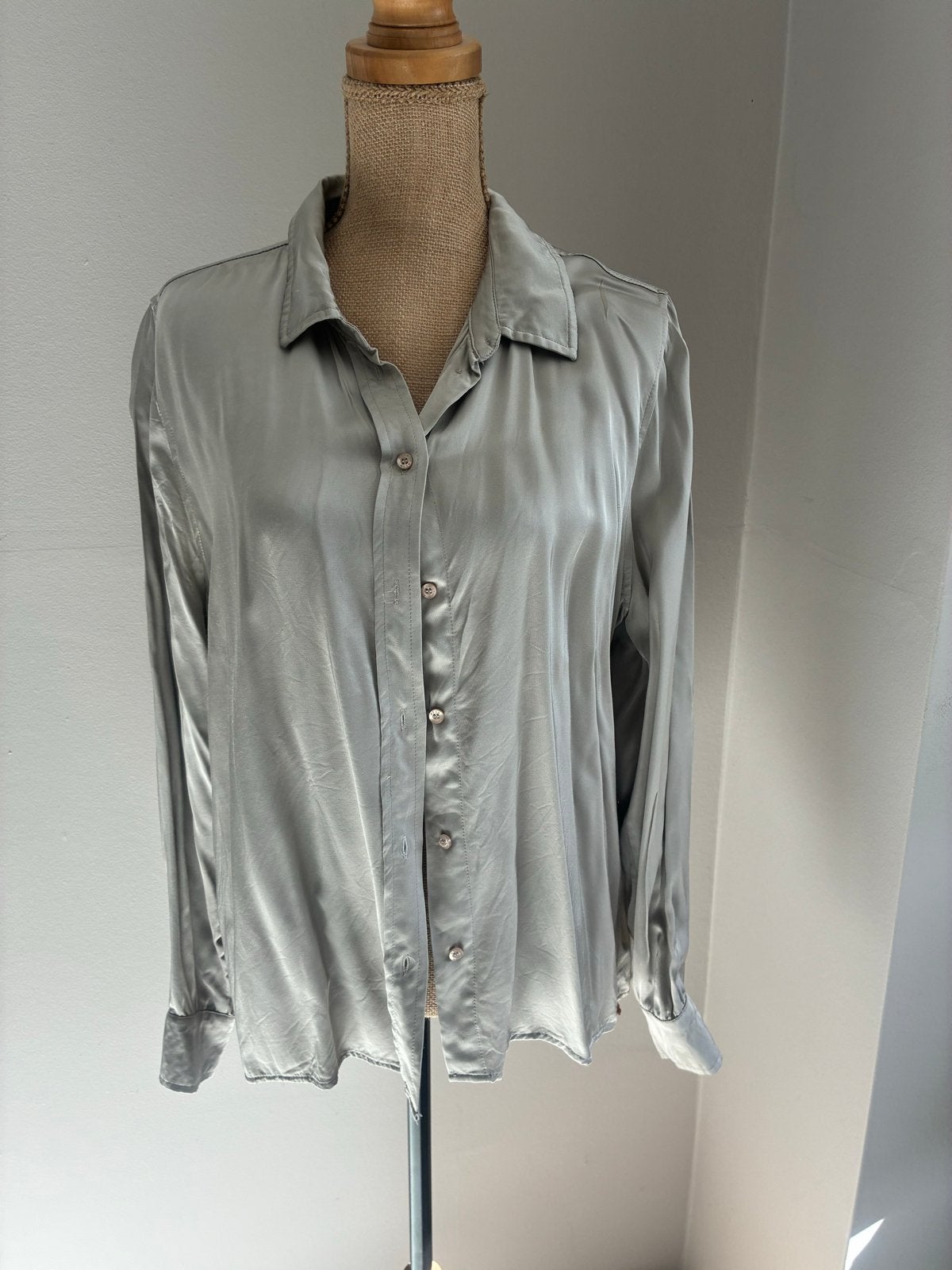 MOSCOW Zijden Blouse - Grijs - Maat L, Ophalen of Verzenden, Zo goed als nieuw, Maat 42/44 (L), Grijs