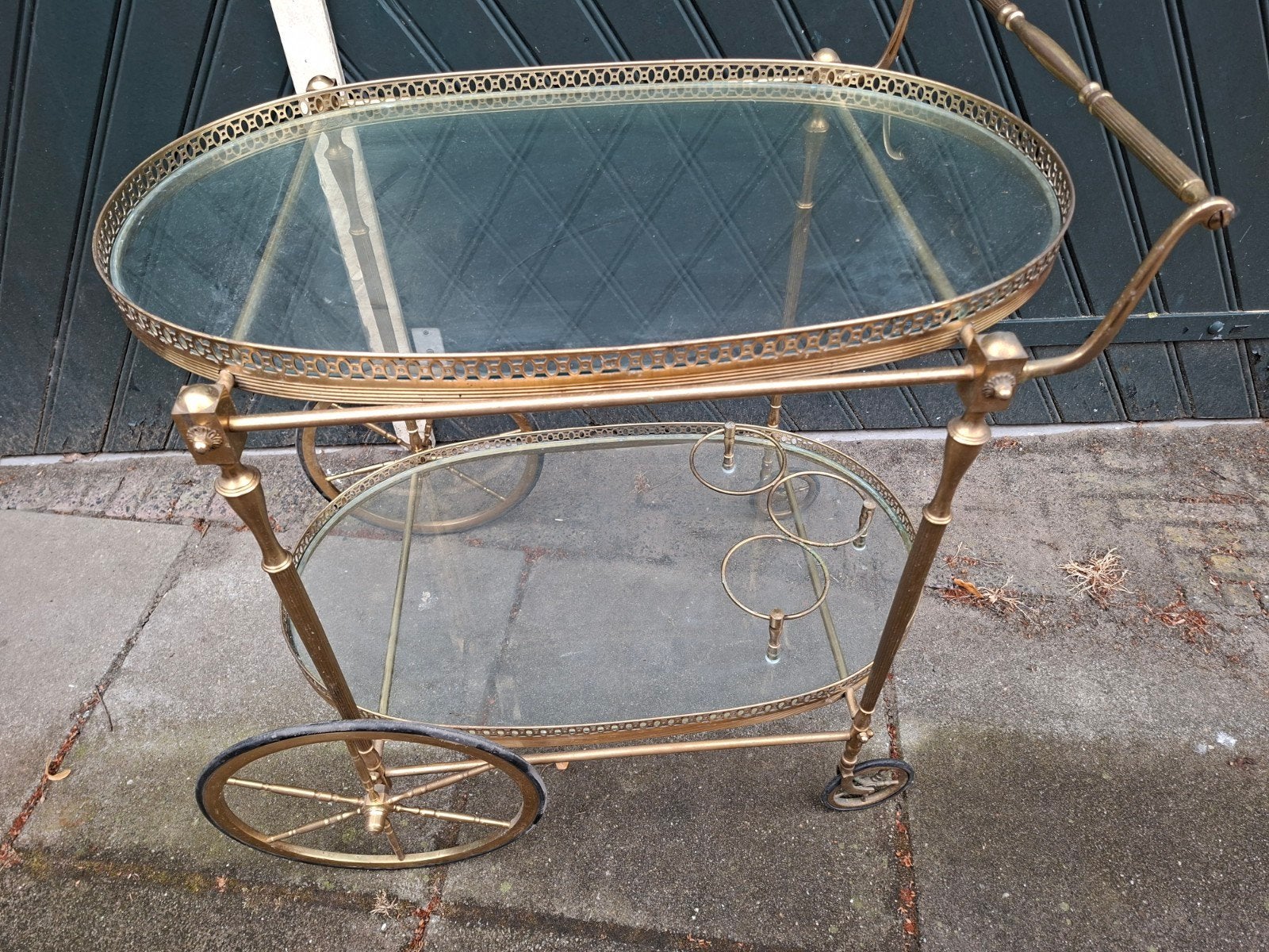 Vintage Messing Barwagen / Trolley met Glas - Origineel, Huis en Inrichting, Ophalen, Gebruikt, Metaal of Aluminium, Vintage