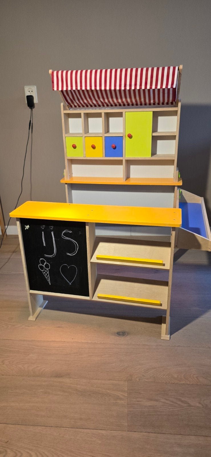 Houten IJskraam met IJssalon en Donut Speelset, Ophalen, Zo goed als nieuw, Jongen of Meisje