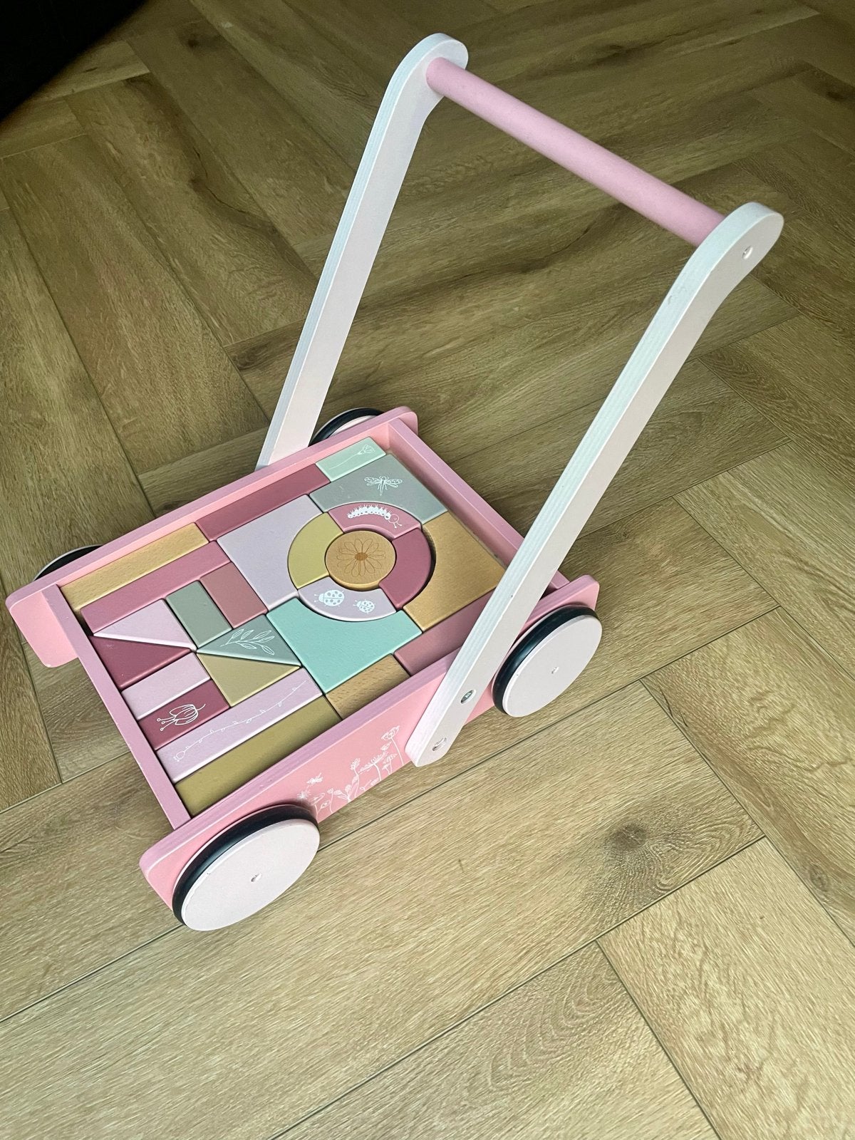 Little Dutch Roze Loopwagen met blokken, Ophalen, Zo goed als nieuw, Overige typen, Met wieltjes