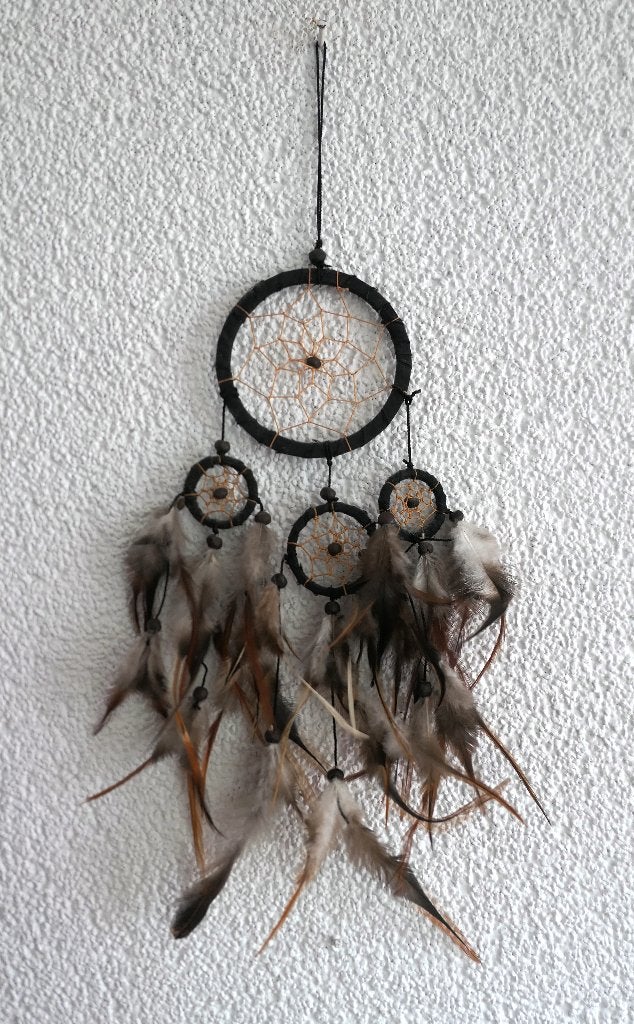 Mini dromenvanger (dreamcatcher) zwart met veren, Ophalen of Verzenden, Zo goed als nieuw, Boho, Wandhanger