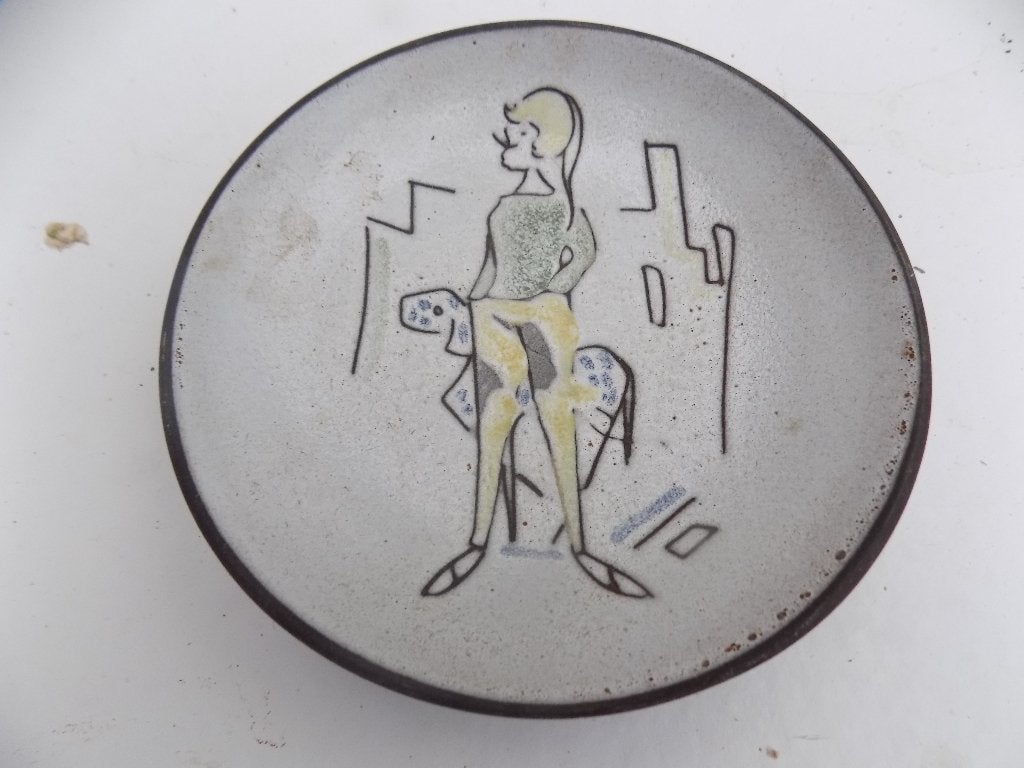 Vintage wandbordje jaren 50 60 meisje met hond, Ophalen of Verzenden, Gebruikt