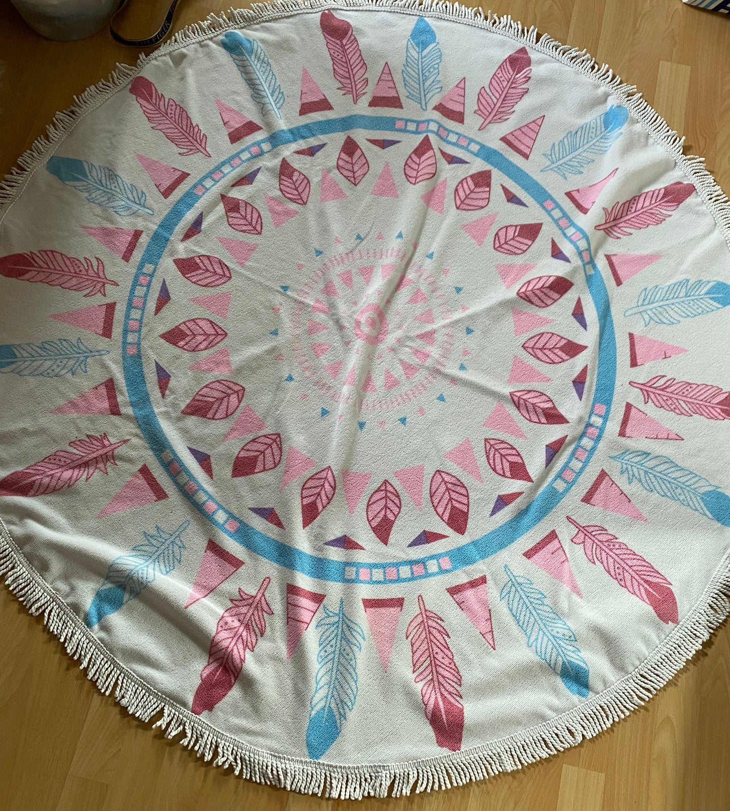 Nieuw strandlaken picknick kleed rond roze wit blauw laken, Ophalen of Verzenden, Nieuw, Blauw, Badlaken