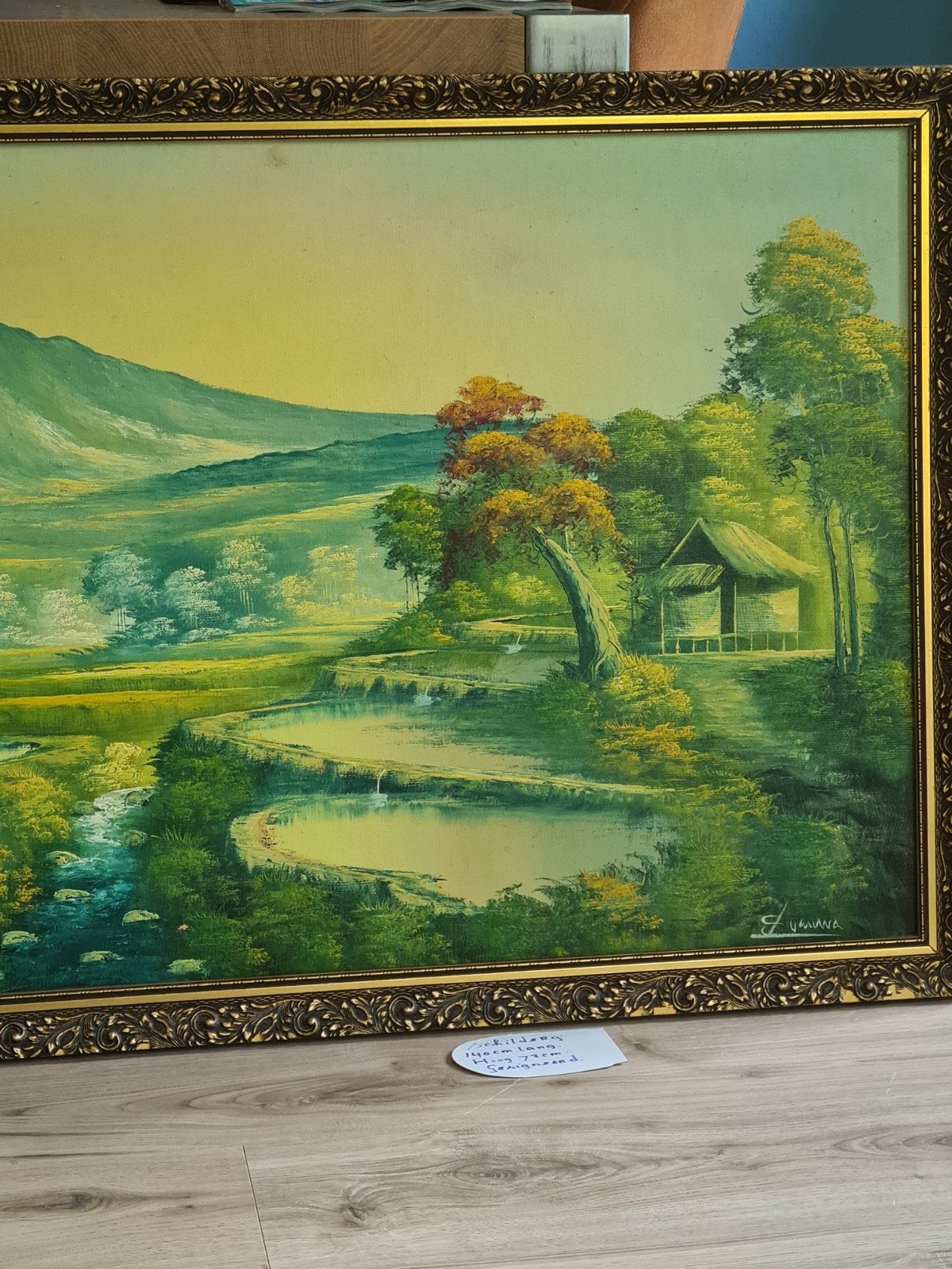 Schilderij Java,gesigneerd berglandschap en waterpartijen, Antiek en Kunst, Ophalen, Doek, Landschap, Olieverf
