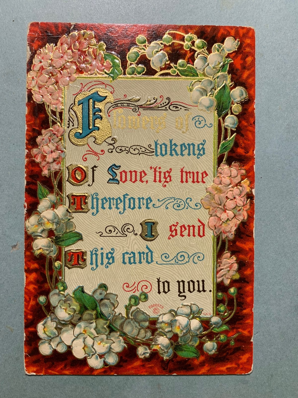 Bloemen - reliëf - goud, Verzamelen, Ophalen of Verzenden, Voor 1920, Gelopen, Overige thema's