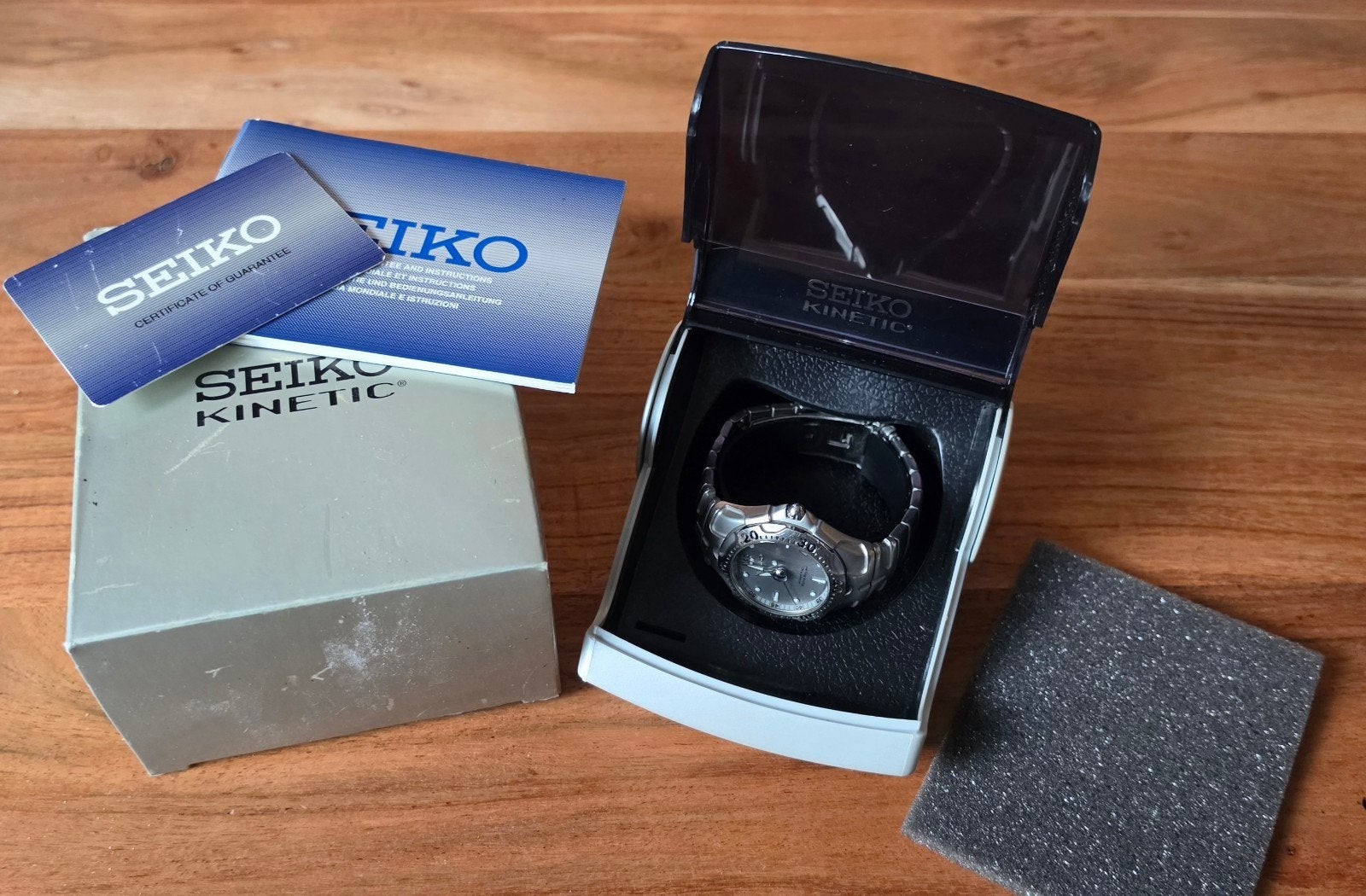 Klassieke Seiko Kinetic Herenhorloge, Gebruikt, Staal, Polshorloge, Ophalen of Verzenden