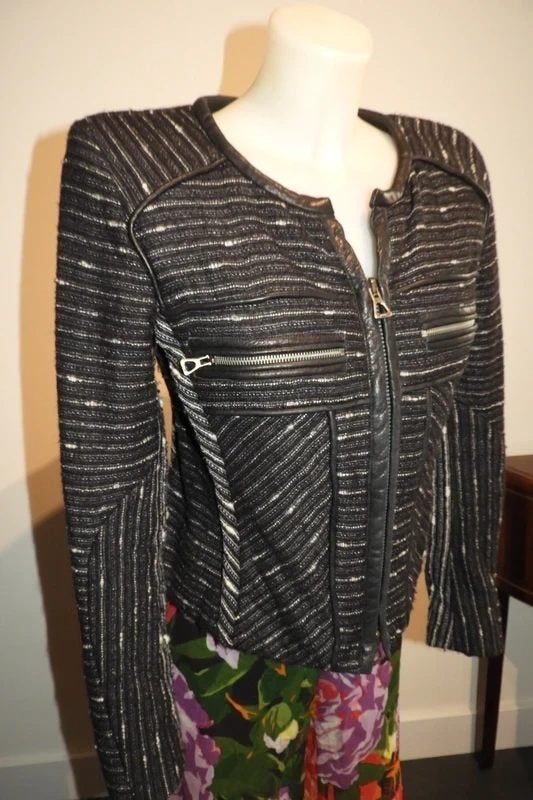 Isabel Marant jack deels leer biker look armlappen IGST S, Isabel Marant, Verzenden, Zwart, Zo goed als nieuw