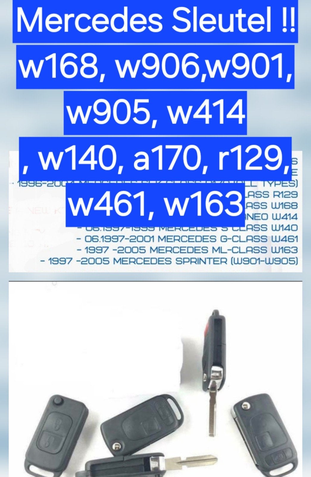 Mercedes sleutel kwijt r170 w168 w414 w163 a170 w906 enz, Ophalen of Verzenden