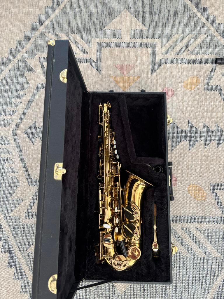 Gouden Altsaxofoon (First sax basic 2 - 0107170), Ophalen, Zo goed als nieuw, Alt, Met koffer