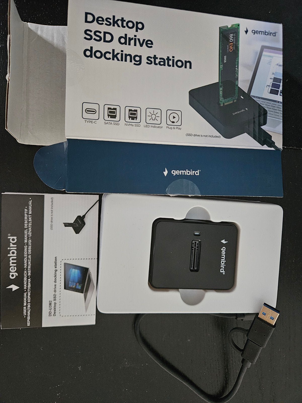 Gembird Desktop USB Type-C M.2 SATA & NVME SSD drive docking