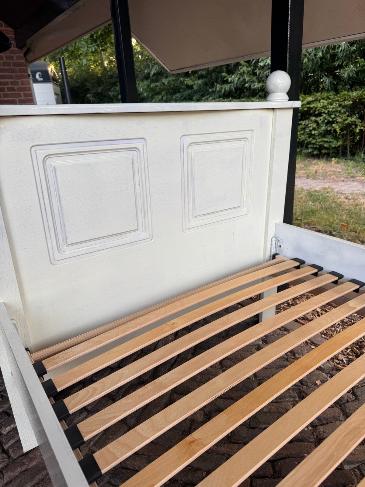 1 persoons bed eiken, wit gemaakt, Ophalen, 90 cm, Eenpersoons, Wit