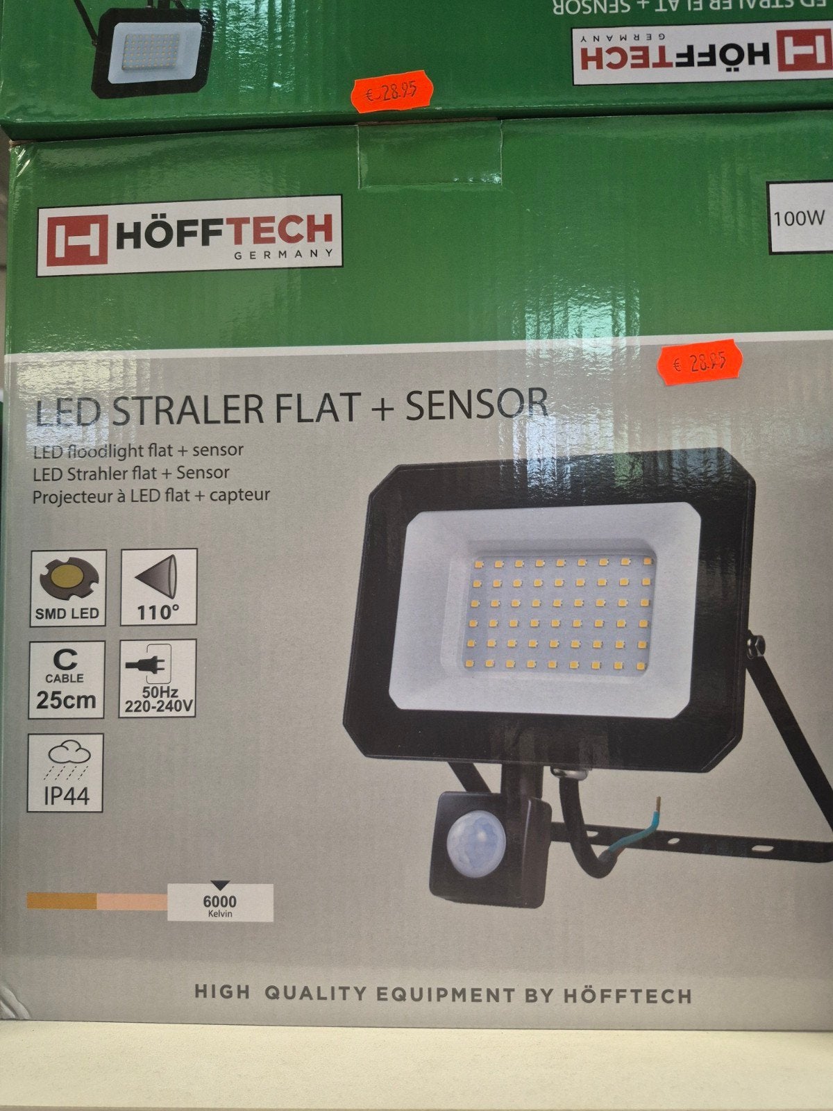 Höfftech LED Floodlight Flat + Sensor - 100W, IP44 Nieuw, Ophalen of Verzenden, Nieuw
