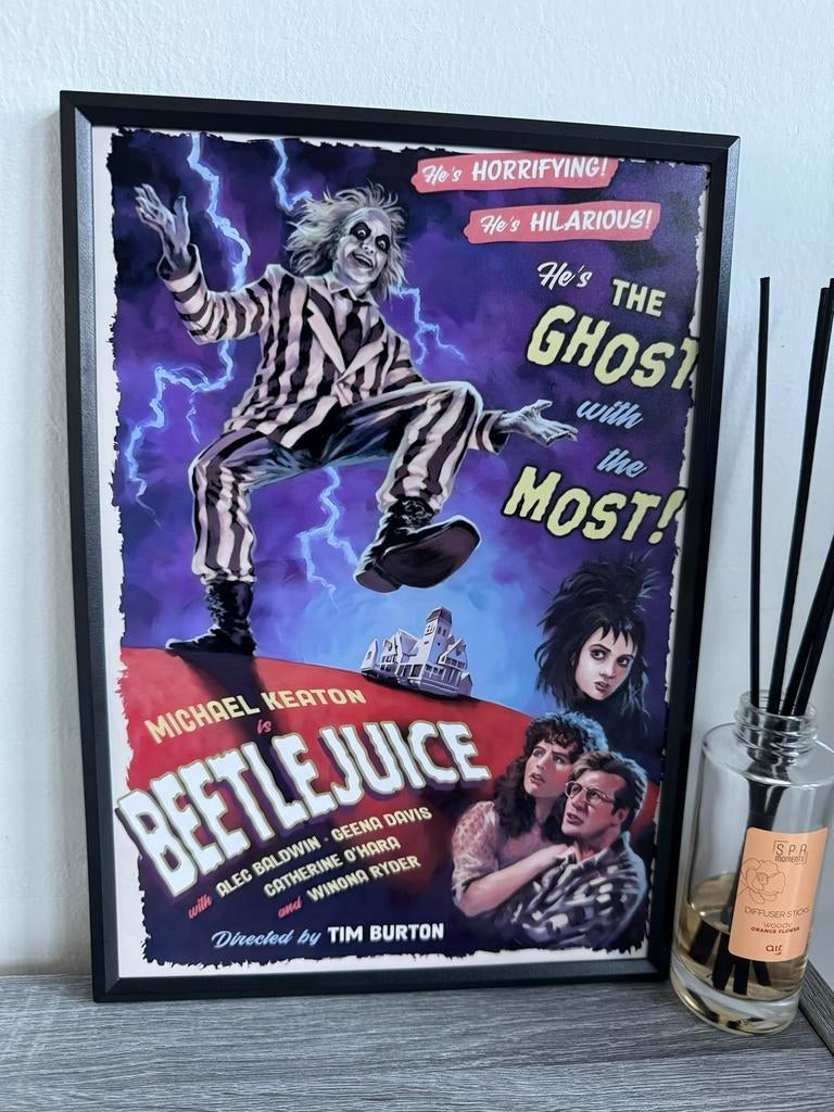 Beetlejuice Poster Ingelijst 21x30cm, Met lijst, A4 of kleiner, Ophalen of Verzenden, Film en Tv